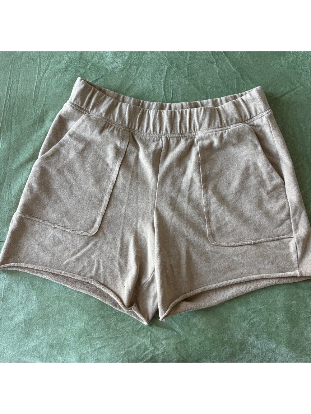 Adore Me Womens Taupe French Terry Lounge Shorts Patch Pockets Raw Hem Medium